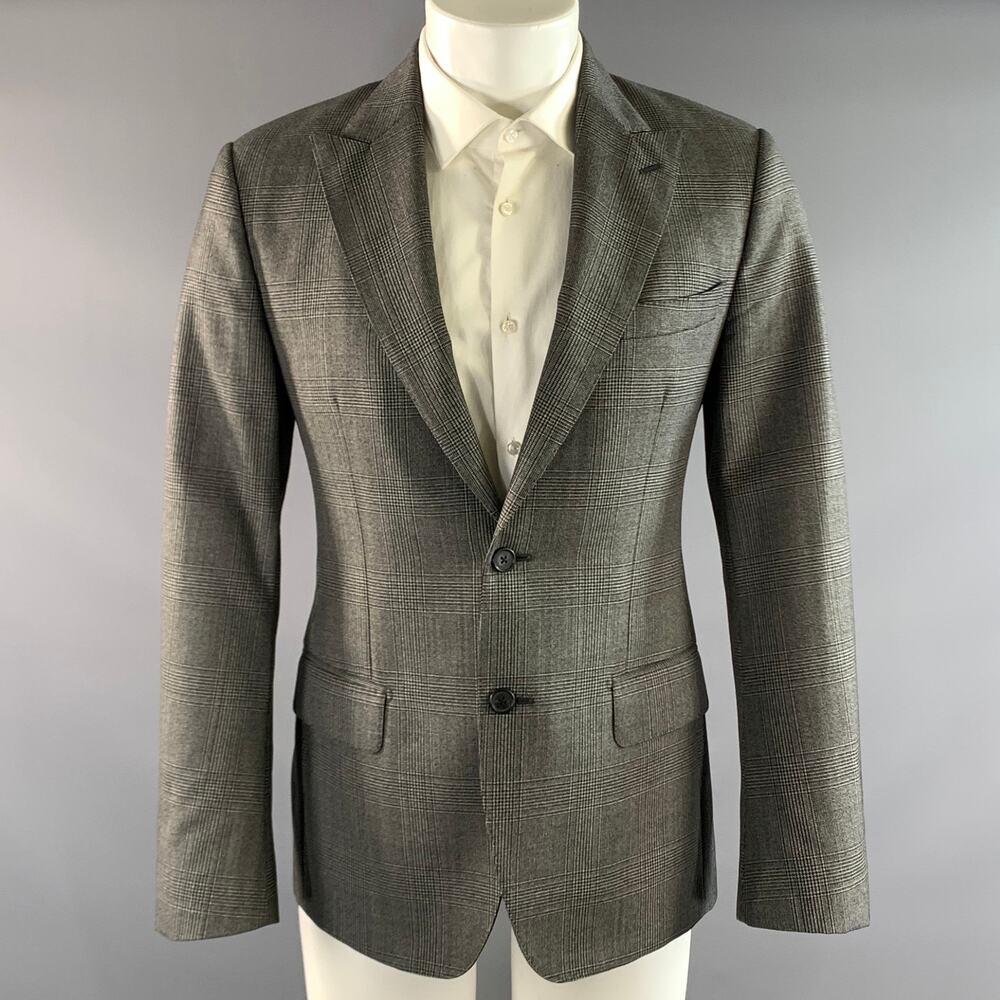 DOLCE & GABBANA Chest Size 38 Black White Plaid Virgin Wool Sport Coat